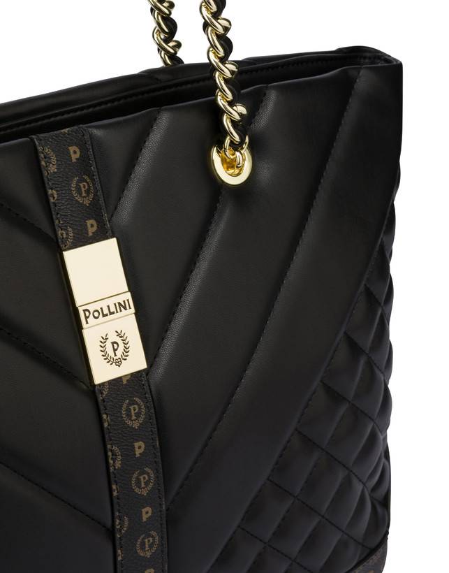 Pollini Tote Bag Matelassé Backgammon Nero/nero Offerte speciali