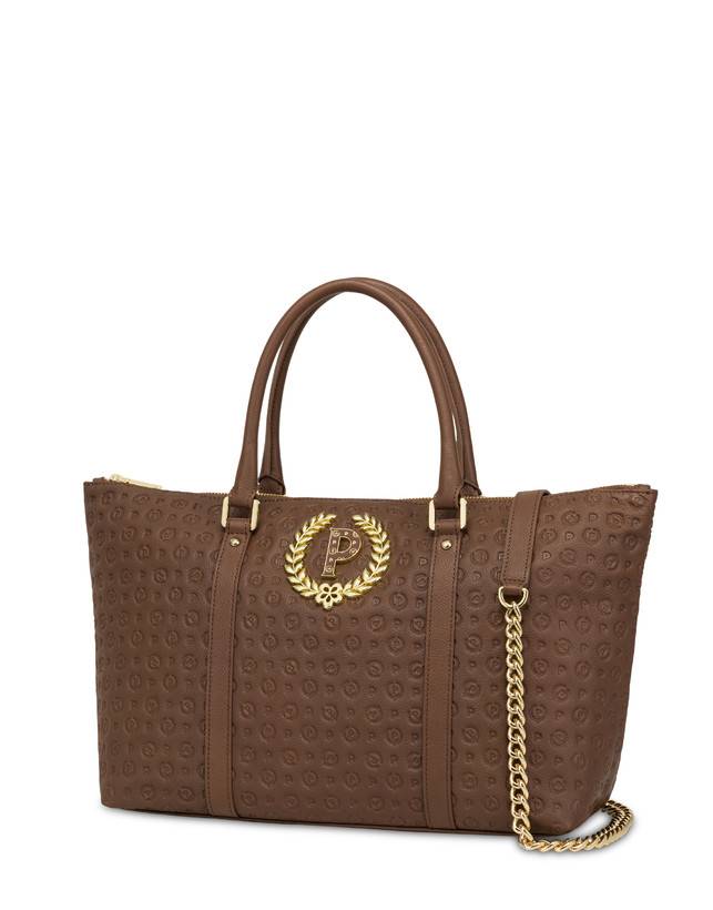 Pollini Shopping Bag Heritage Logo Embossed Marrone Enormi sconti