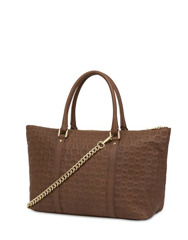 Pollini Shopping Bag Heritage Logo Embossed Marrone Enormi sconti