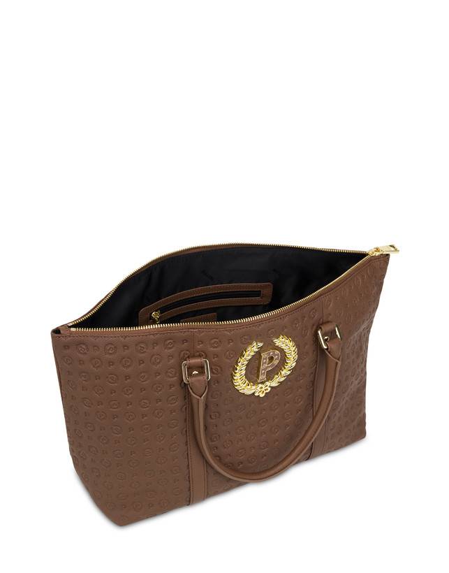 Pollini Shopping Bag Heritage Logo Embossed Marrone Enormi sconti