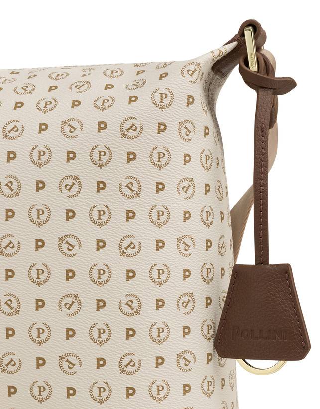 Pollini Borsa Hobo Heritage Logo Classic Avorio/marrone Nuovo