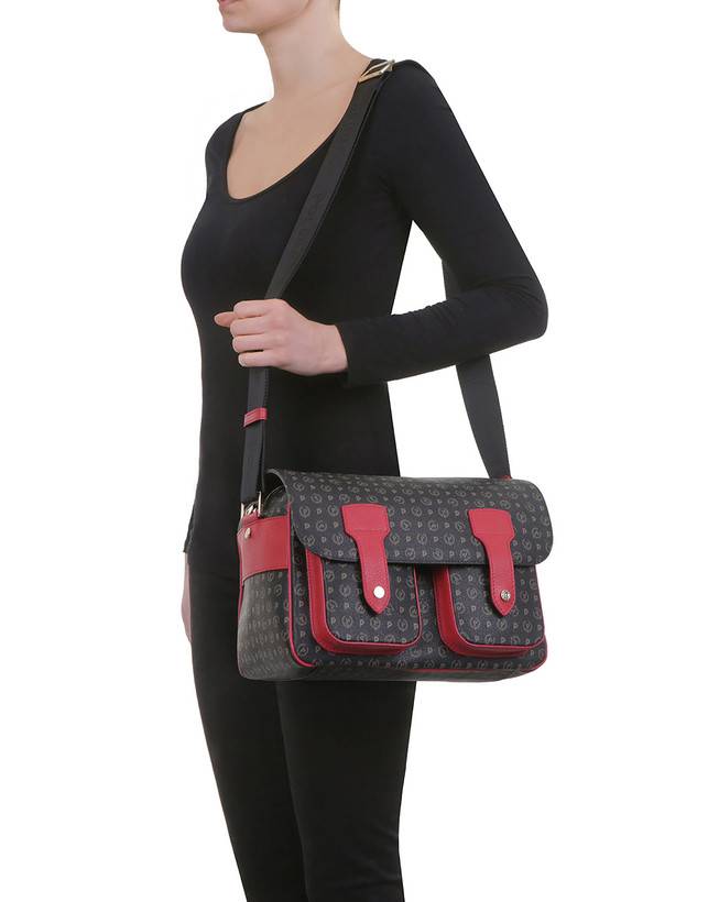 Pollini Borsa A Spalla Multitasche Heritage Logo Classic Nero/lacca Negozi Online