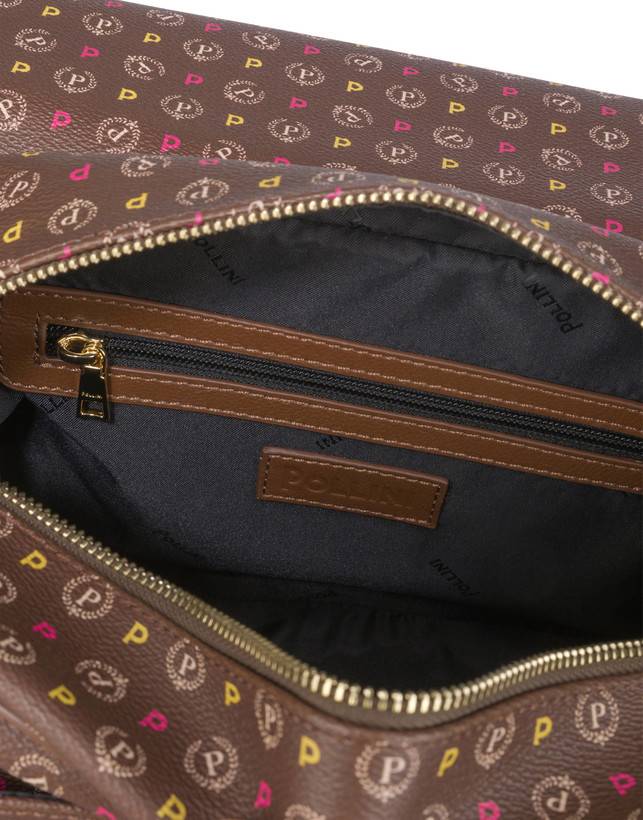 Pollini Borsa A Spalla Multitasche Heritage Logo Classic Multicolor/marrone Promozione Limitata