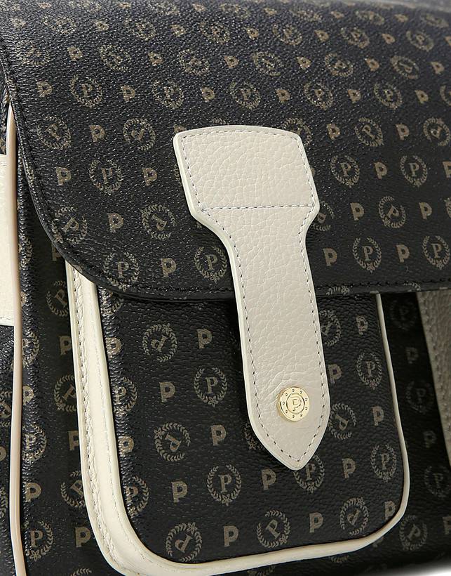 Pollini Borsa A Spalla Multitasche Heritage Logo Classic Nero/avorio Fino Al -60%