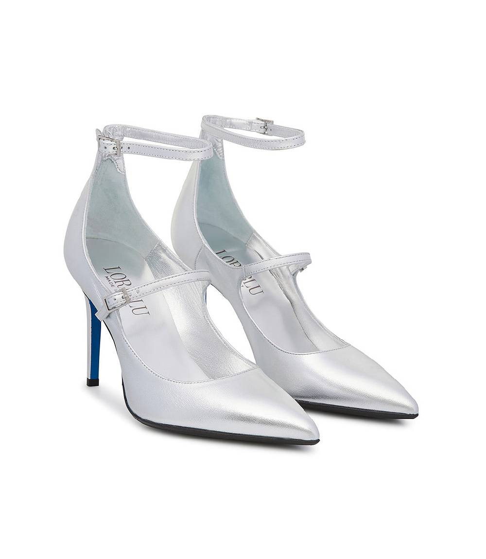 Loriblu Decollete in pelle nappa laminata argento con cinturini Sottocosto