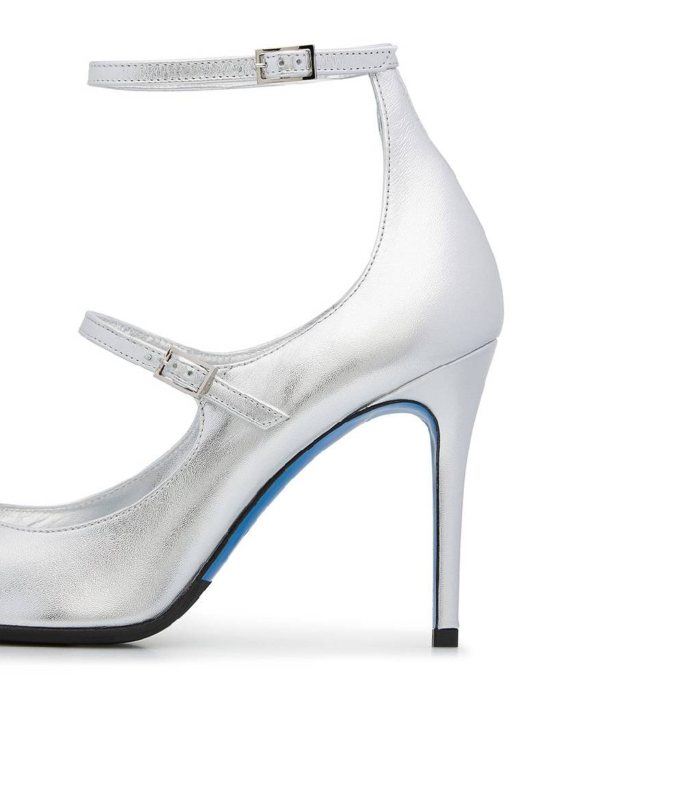 Loriblu Decollete in pelle nappa laminata argento con cinturini Sottocosto
