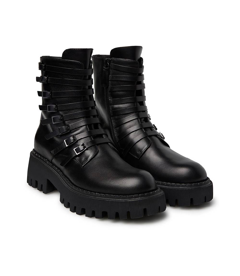 Loriblu Anfibi in vitello nero con cinturini Sconto
