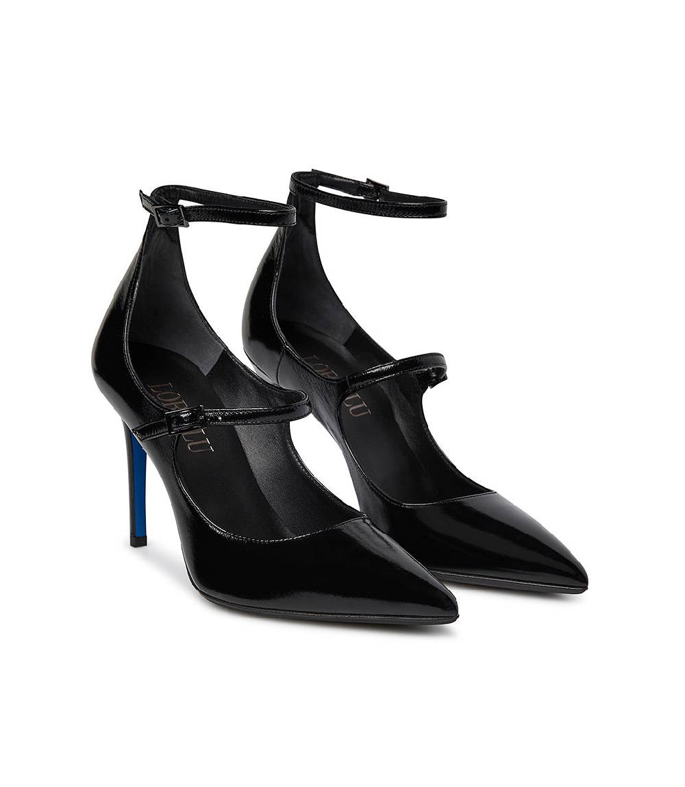 Loriblu Decollete in pelle lucida nero con cinturini Economico