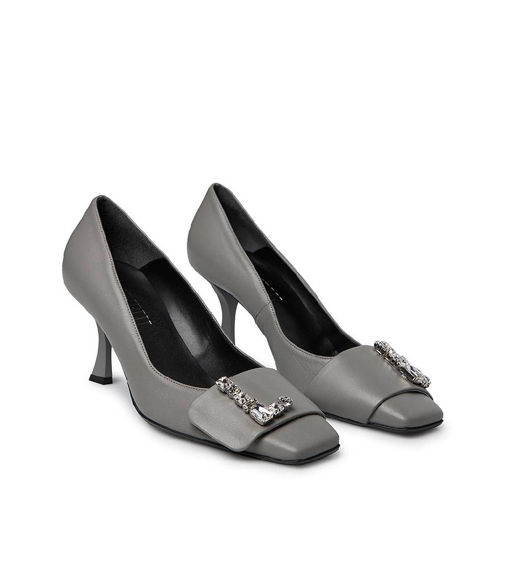 Loriblu Décolleté in nappa grigio con Logo Signature cristalli Outlet