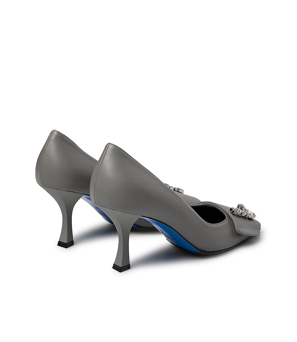 Loriblu Décolleté in nappa grigio con Logo Signature cristalli Outlet
