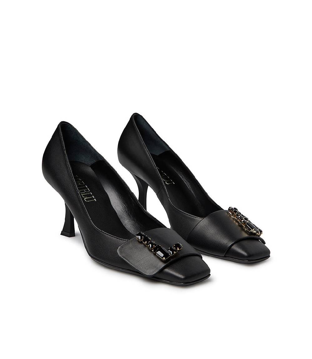 Loriblu Décolleté in nappa nero con Logo Signature cristalli In Vendita