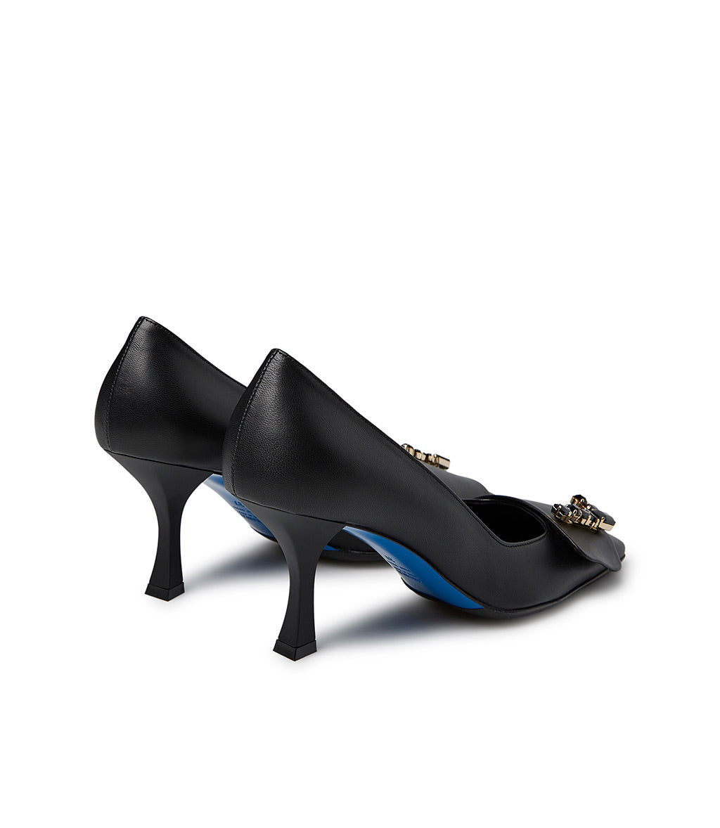 Loriblu Décolleté in nappa nero con Logo Signature cristalli In Vendita