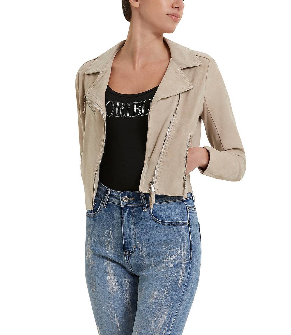 Loriblu Giacca stile biker in camoscio naturale Saldi Di Fabbrica