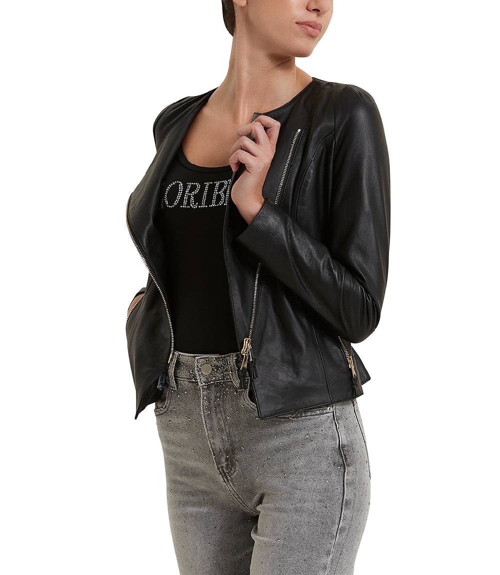 Loriblu Giacca in pelle nera Vendite Flash