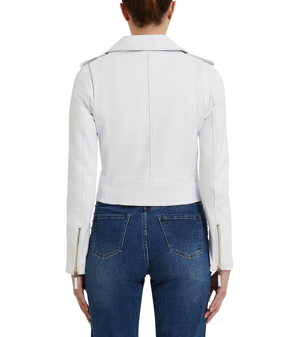 Loriblu Giacca stile biker in pelle bianca Offerta esclusiva