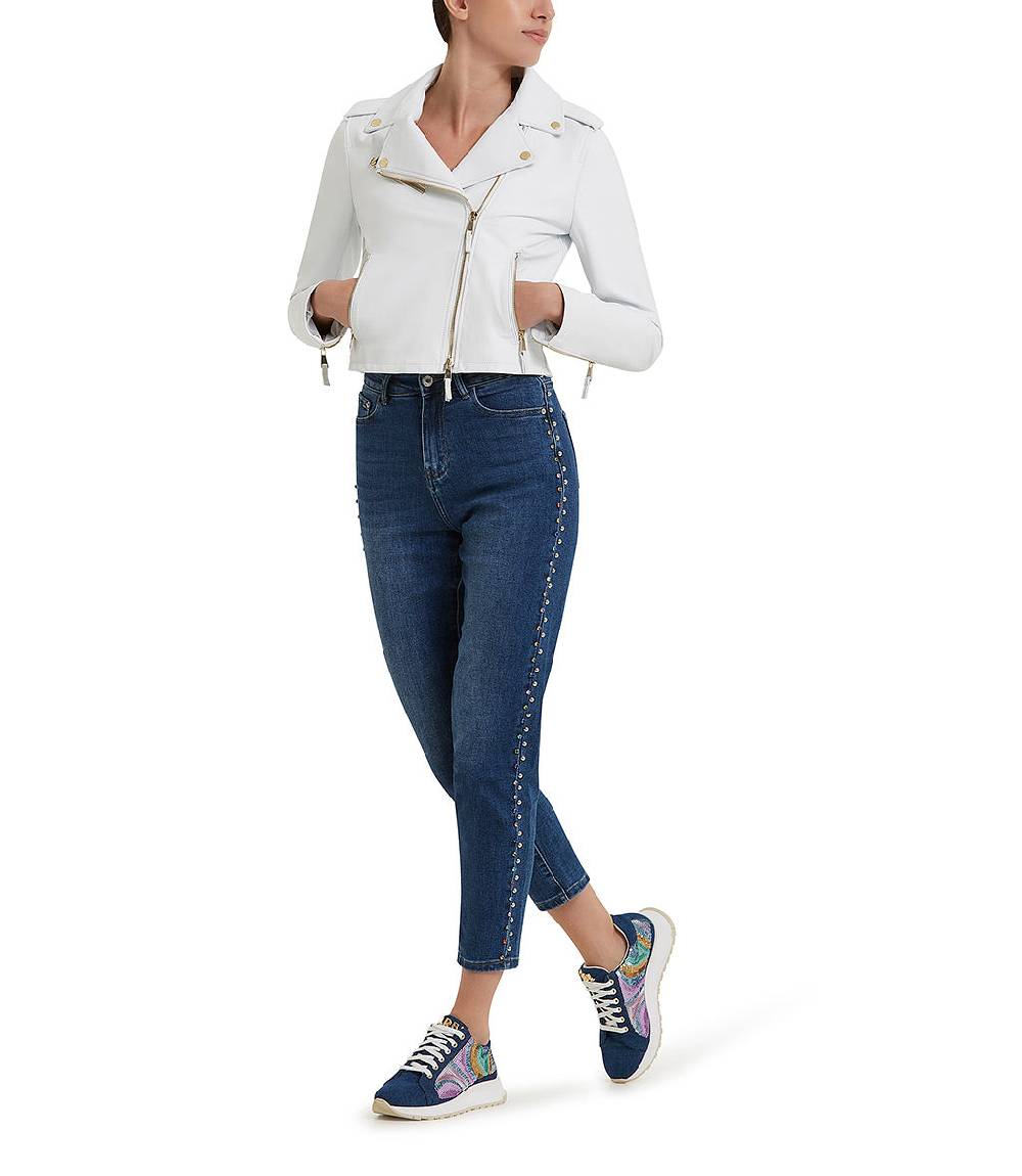 Loriblu Giacca stile biker in pelle bianca Offerta esclusiva