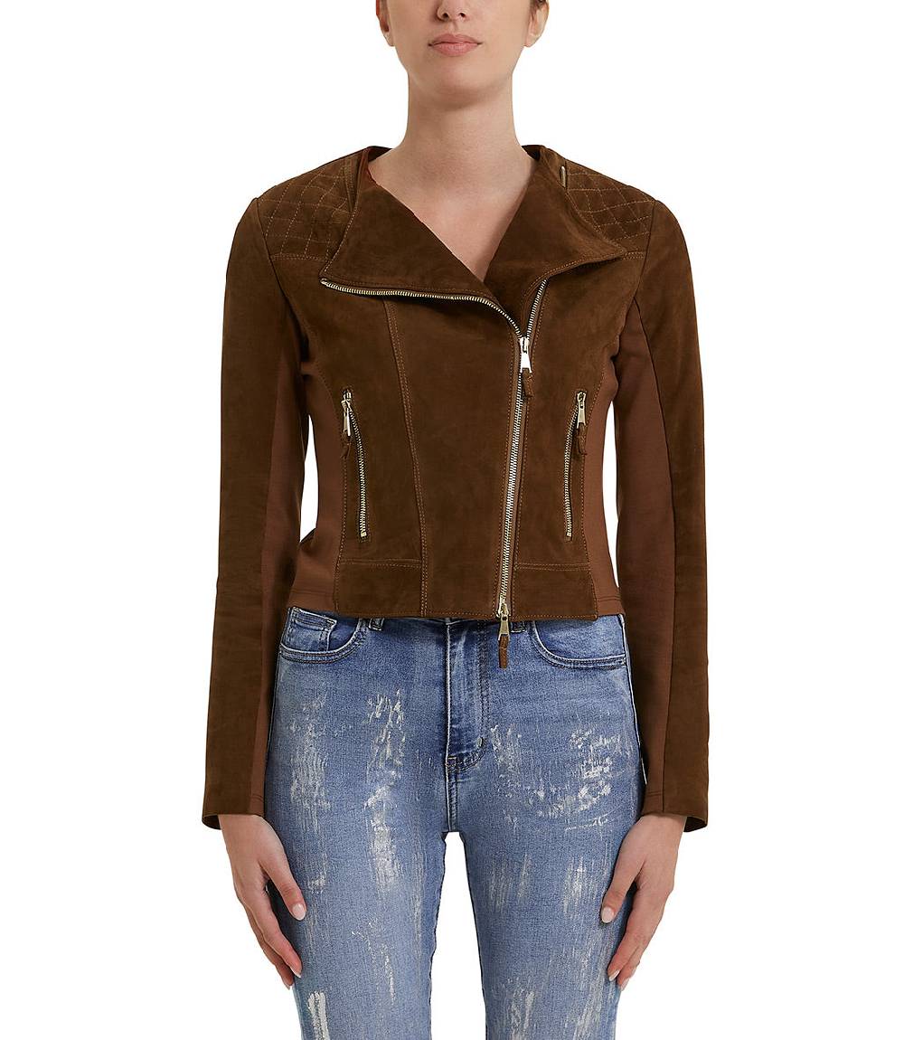 Loriblu Giacca stile biker in camoscio tabacco In Saldo