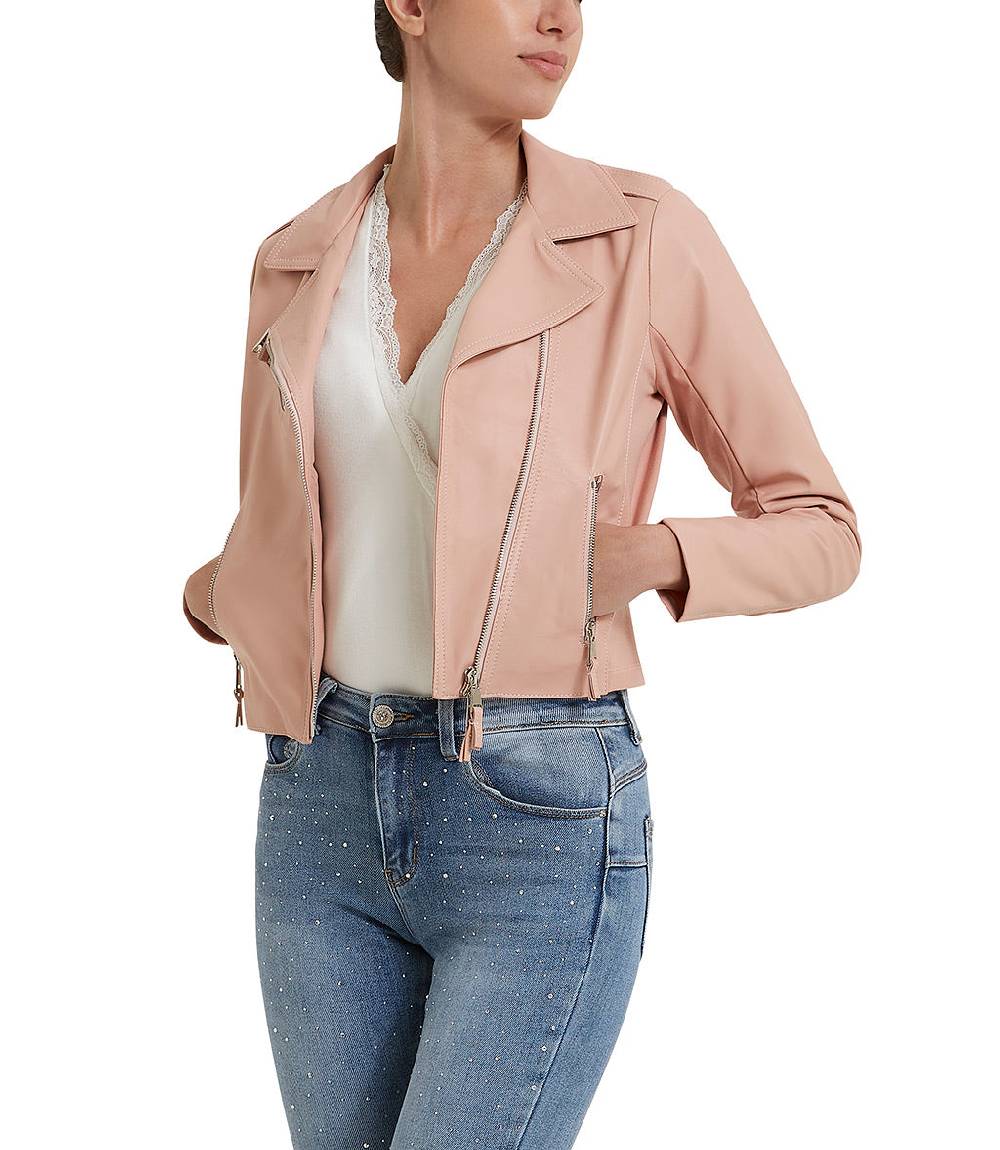 Loriblu Giacca stile biker in pelle rosa Nuova