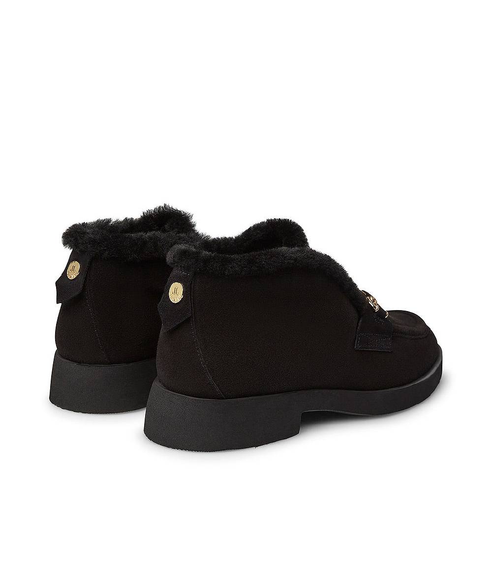 Loriblu Mocassini in camoscio e shearling nero con fibbia-logo Pezzi Unici