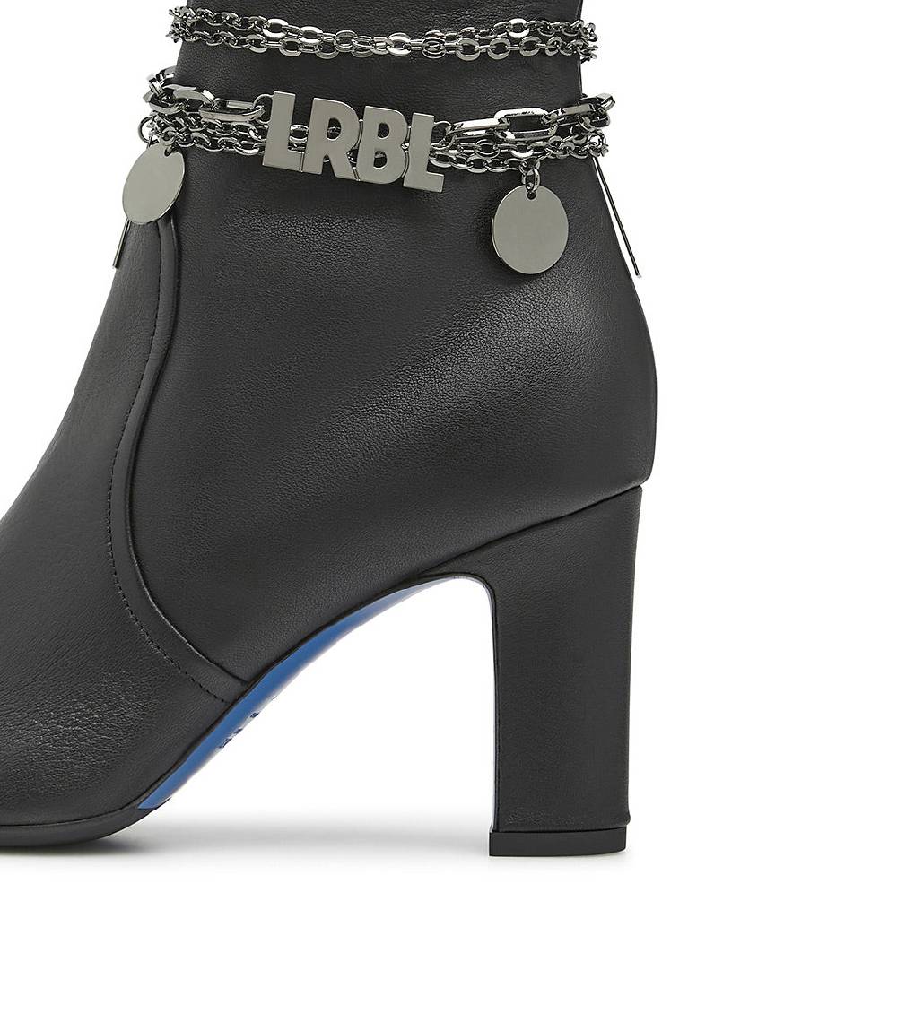 Loriblu Stivaletti in nappa nera con catenella argento Sottocosto