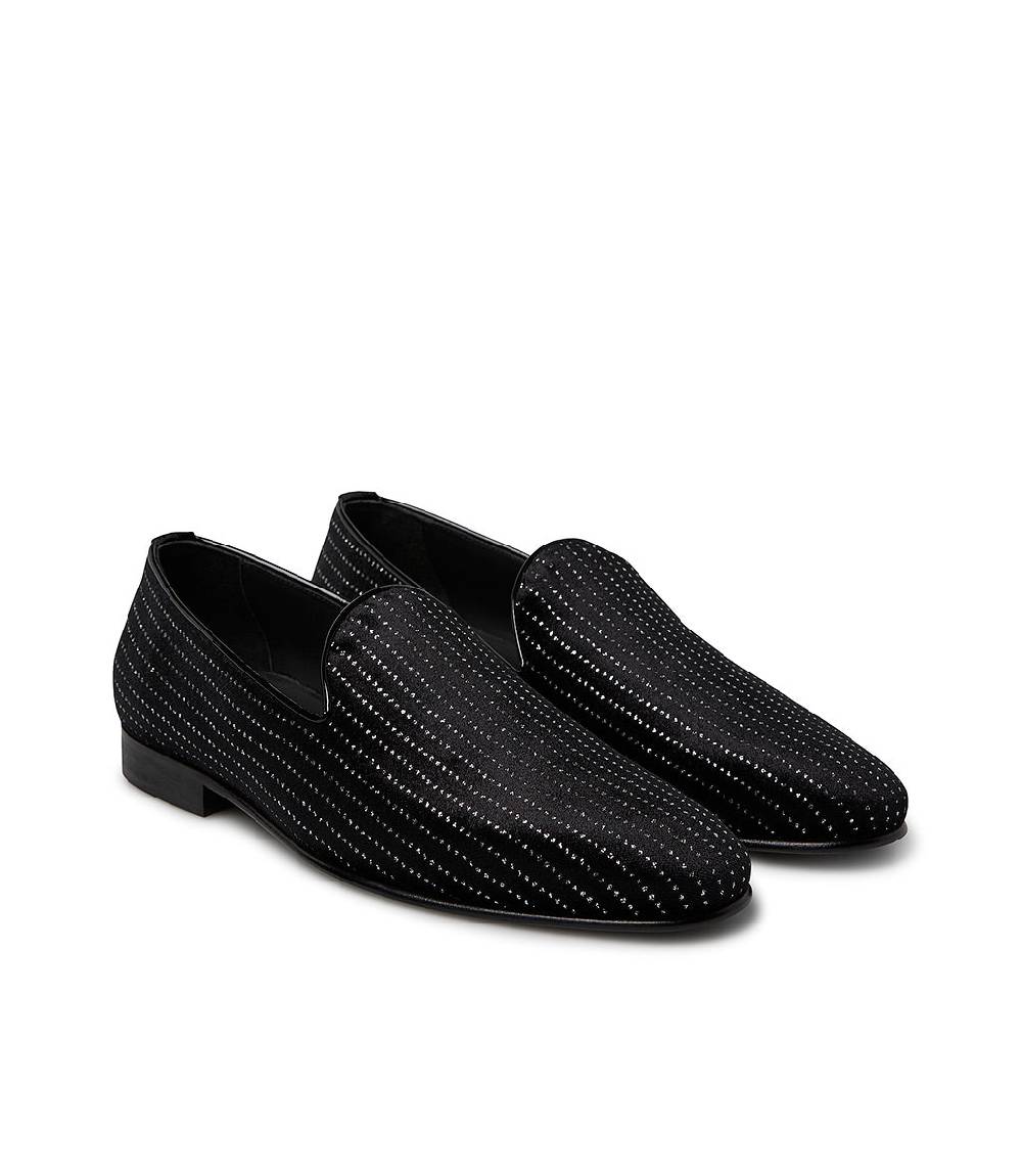 Loriblu Loafer in velluto nero con micro cristalli e dettagli in vernice Presa
