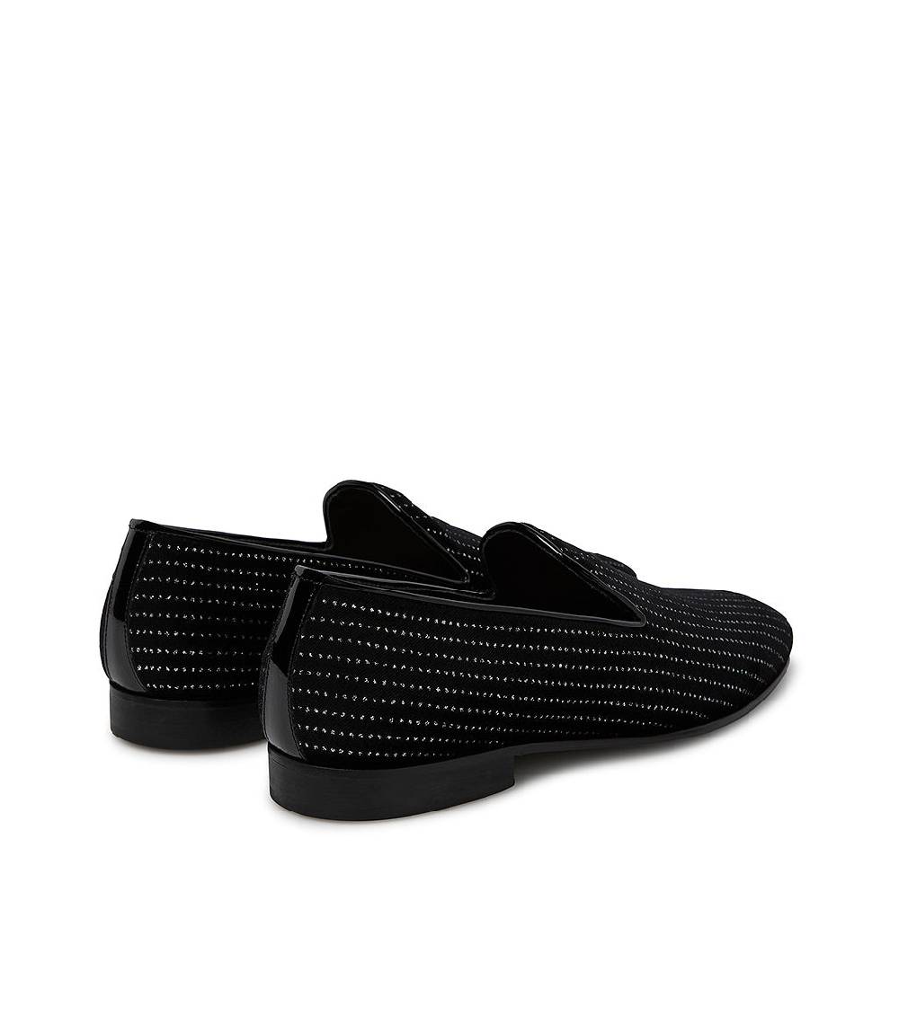 Loriblu Loafer in velluto nero con micro cristalli e dettagli in vernice Presa