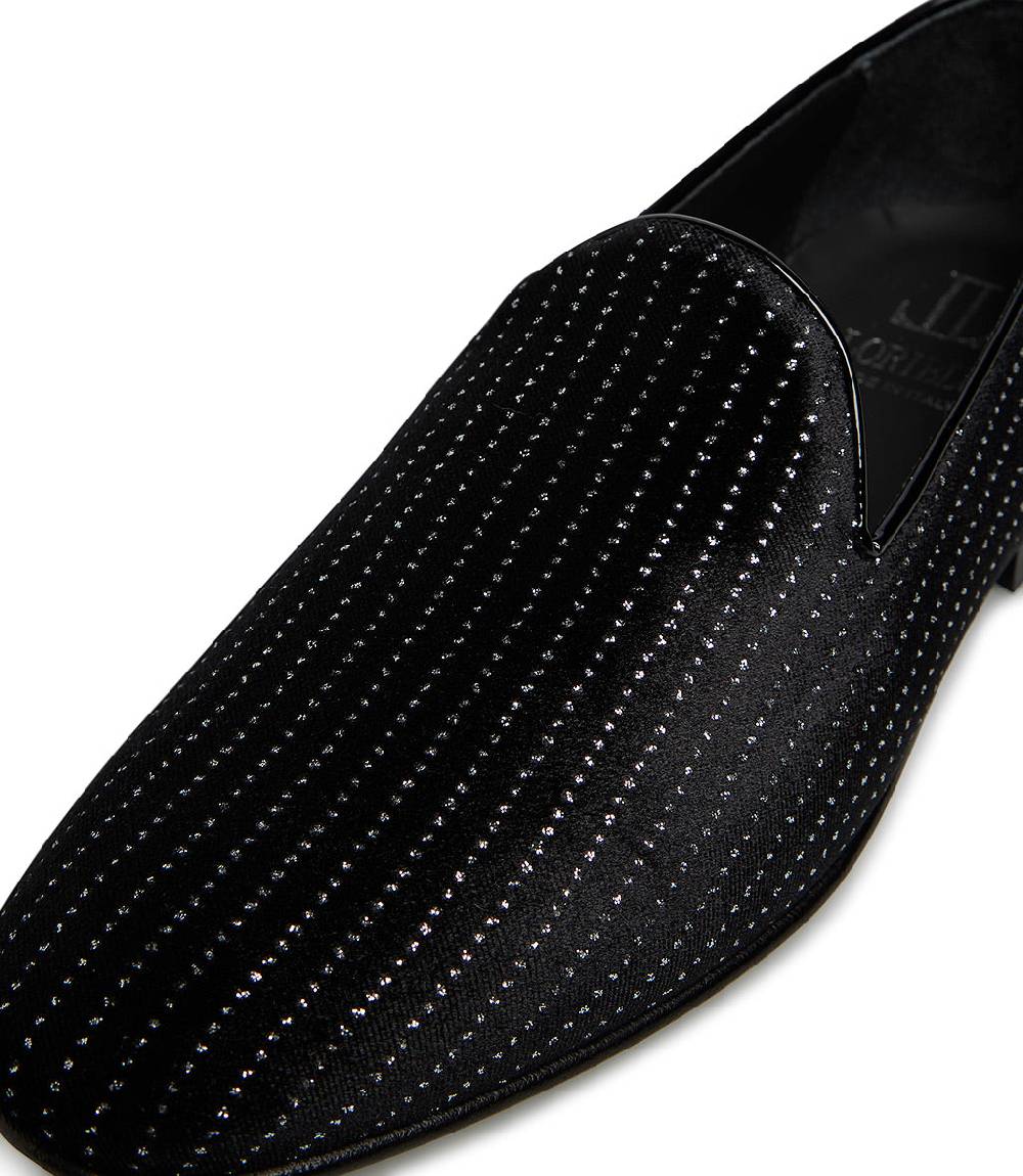 Loriblu Loafer in velluto nero con micro cristalli e dettagli in vernice Presa