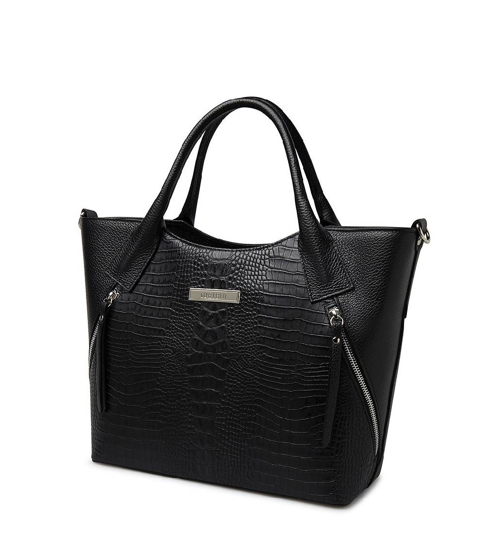 Loriblu Borsa tote nera in pelle stampata Italy