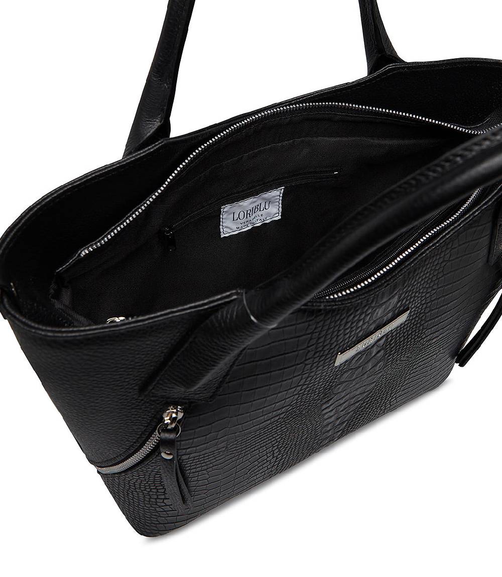 Loriblu Borsa tote nera in pelle stampata Italy
