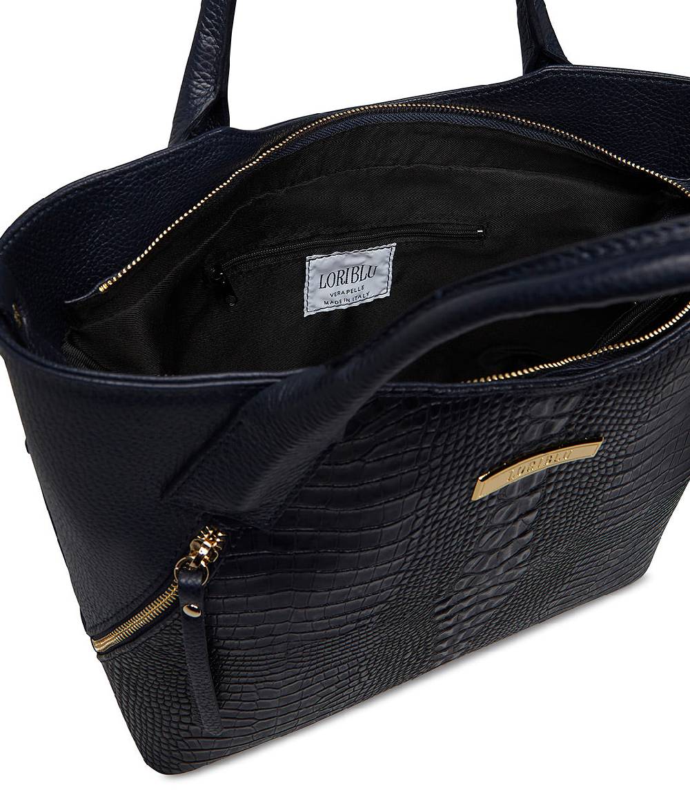 Loriblu Borsa tote blu notte in pelle stampata Italia