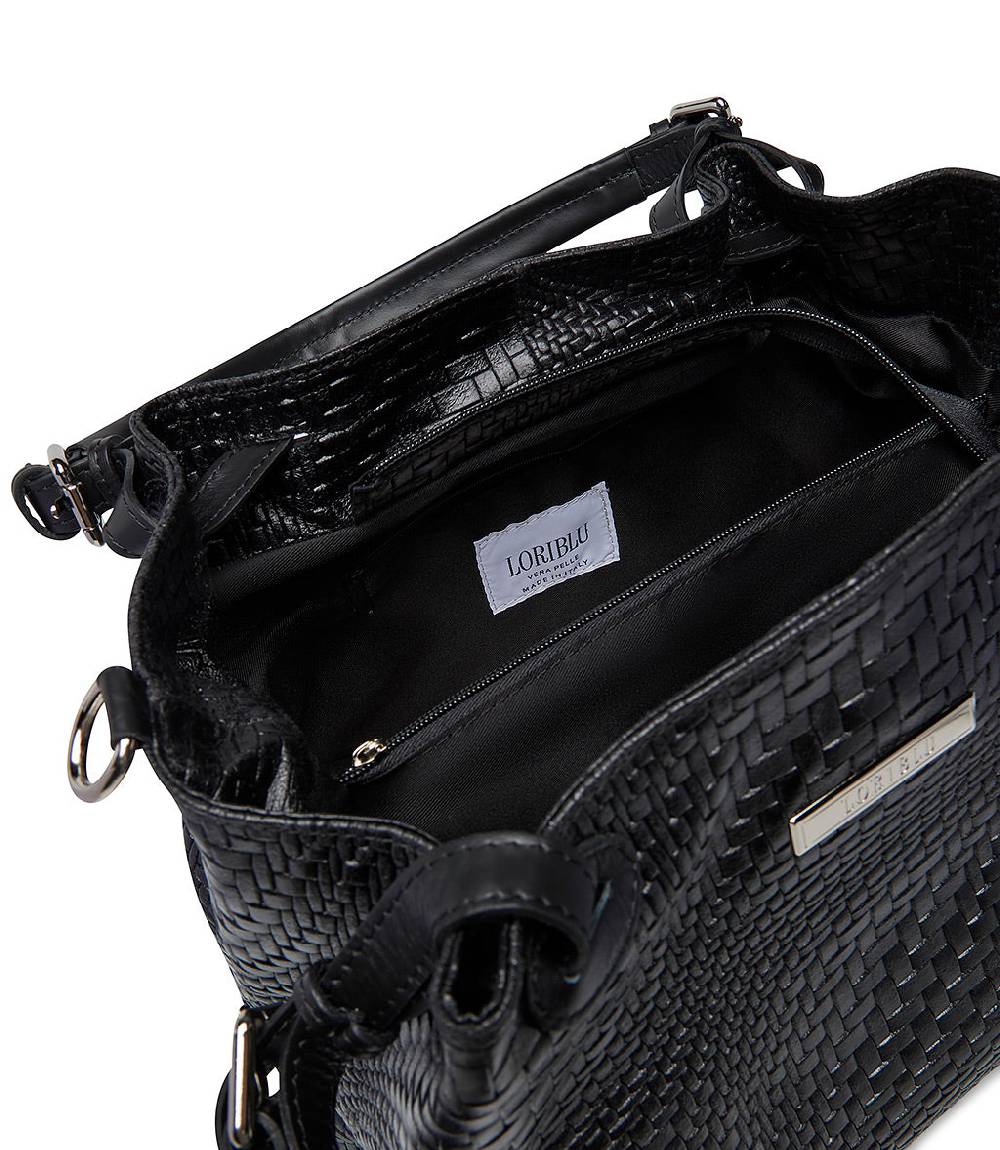 Loriblu Borsa tote in pelle intrecciata nera Spedizione Gratuita