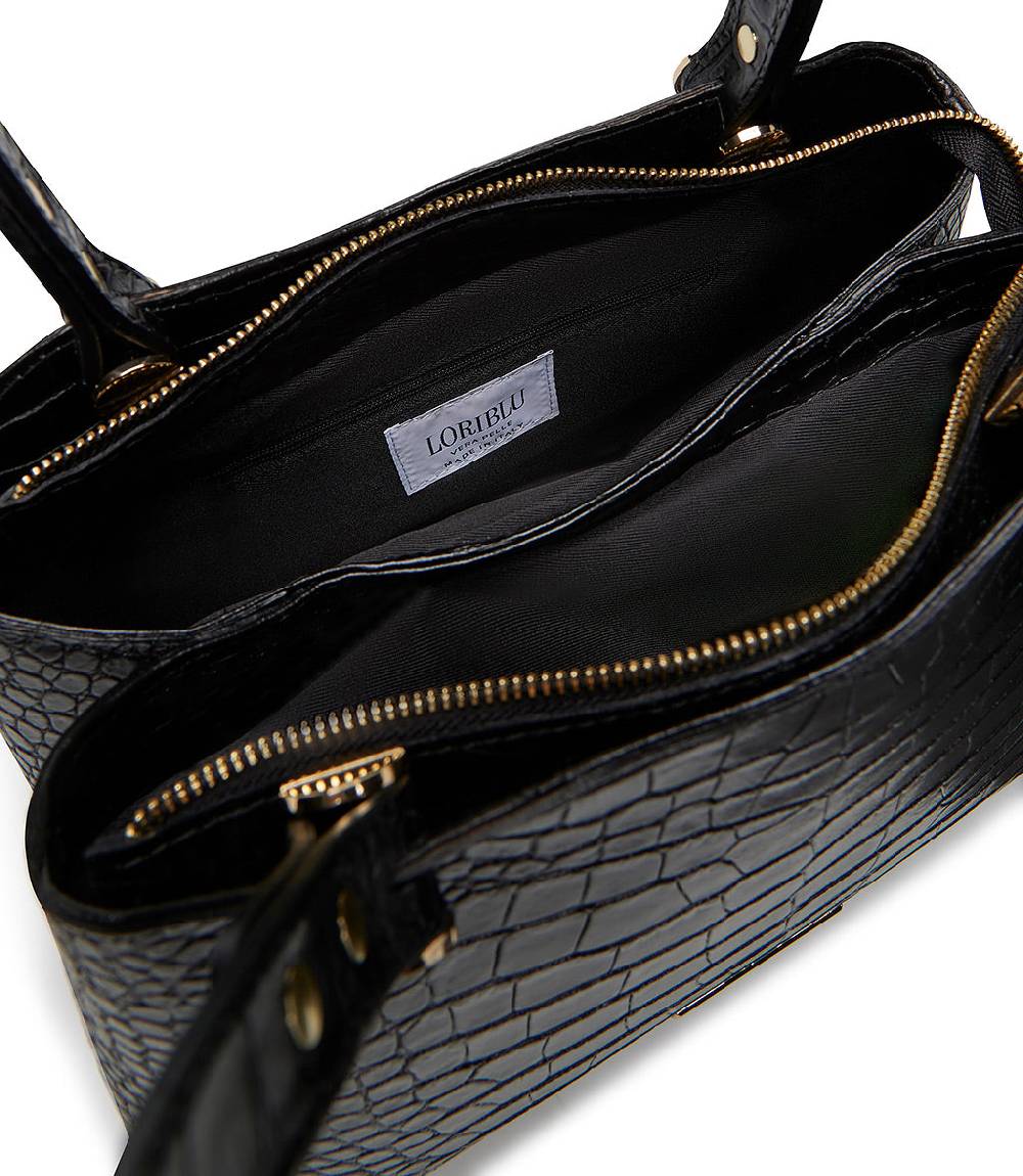 Loriblu Borsa nera in pelle stampa cocco Qualità Garantita