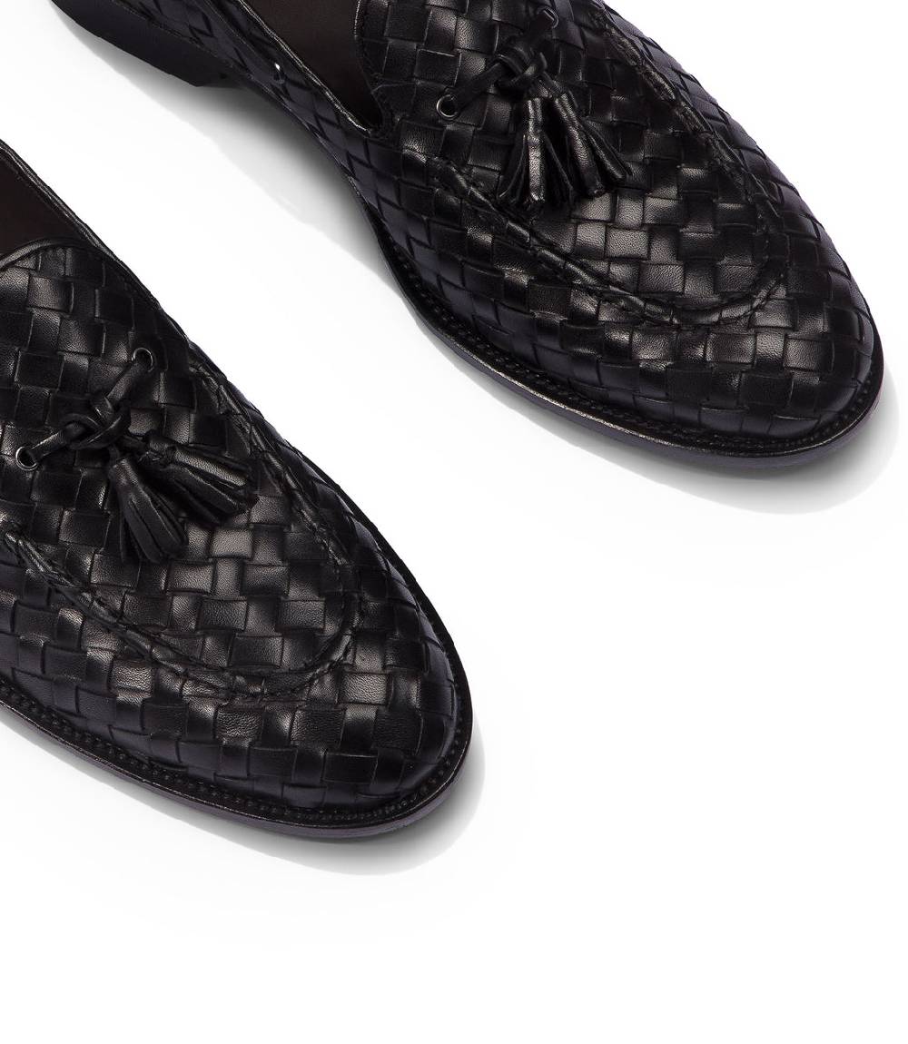 Loriblu Mocassini da barca in pelle intrecciata nera Sconto