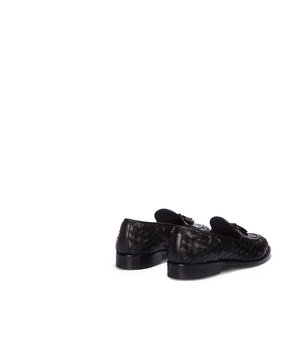 Loriblu Mocassini da barca in pelle intrecciata nera Sconto