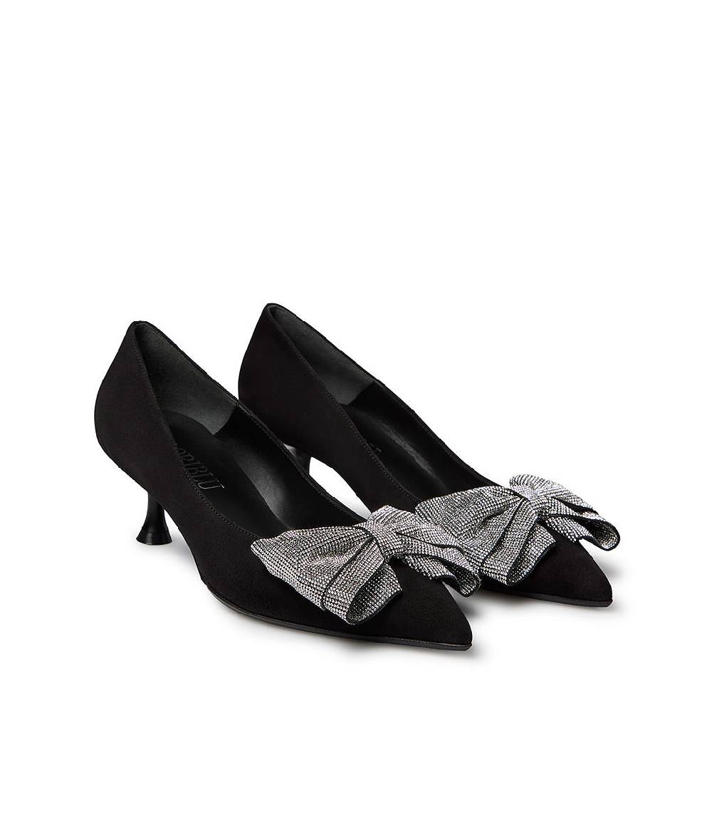 Loriblu Décolleté in camoscio nero con fiocco micro cristalli Negozio
