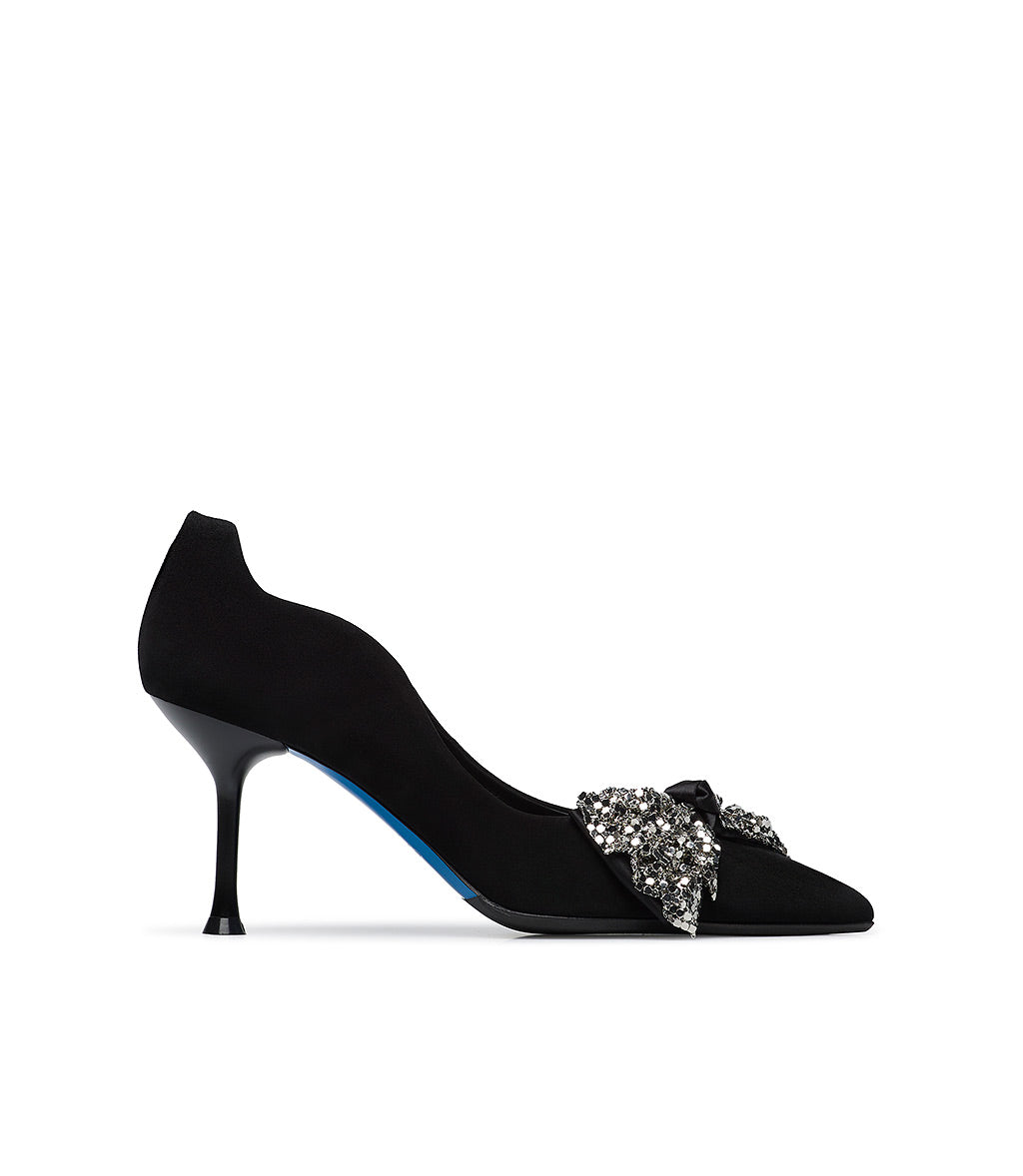 Loriblu Décolleté onda camoscio nero con fiocco full metal argento Italia