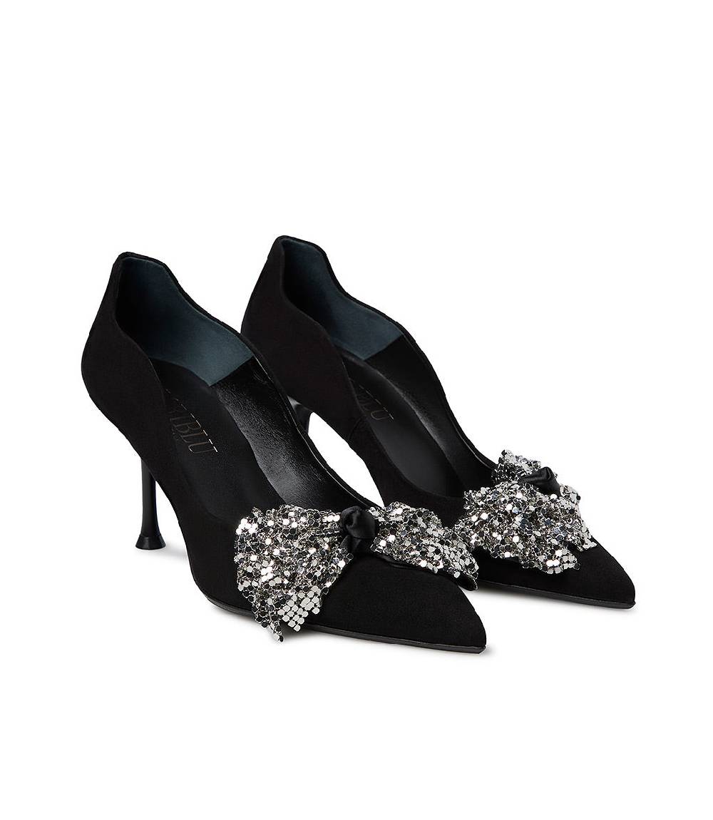 Loriblu Décolleté onda camoscio nero con fiocco full metal argento Italia