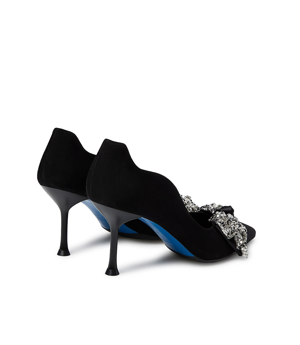 Loriblu Décolleté onda camoscio nero con fiocco full metal argento Italia