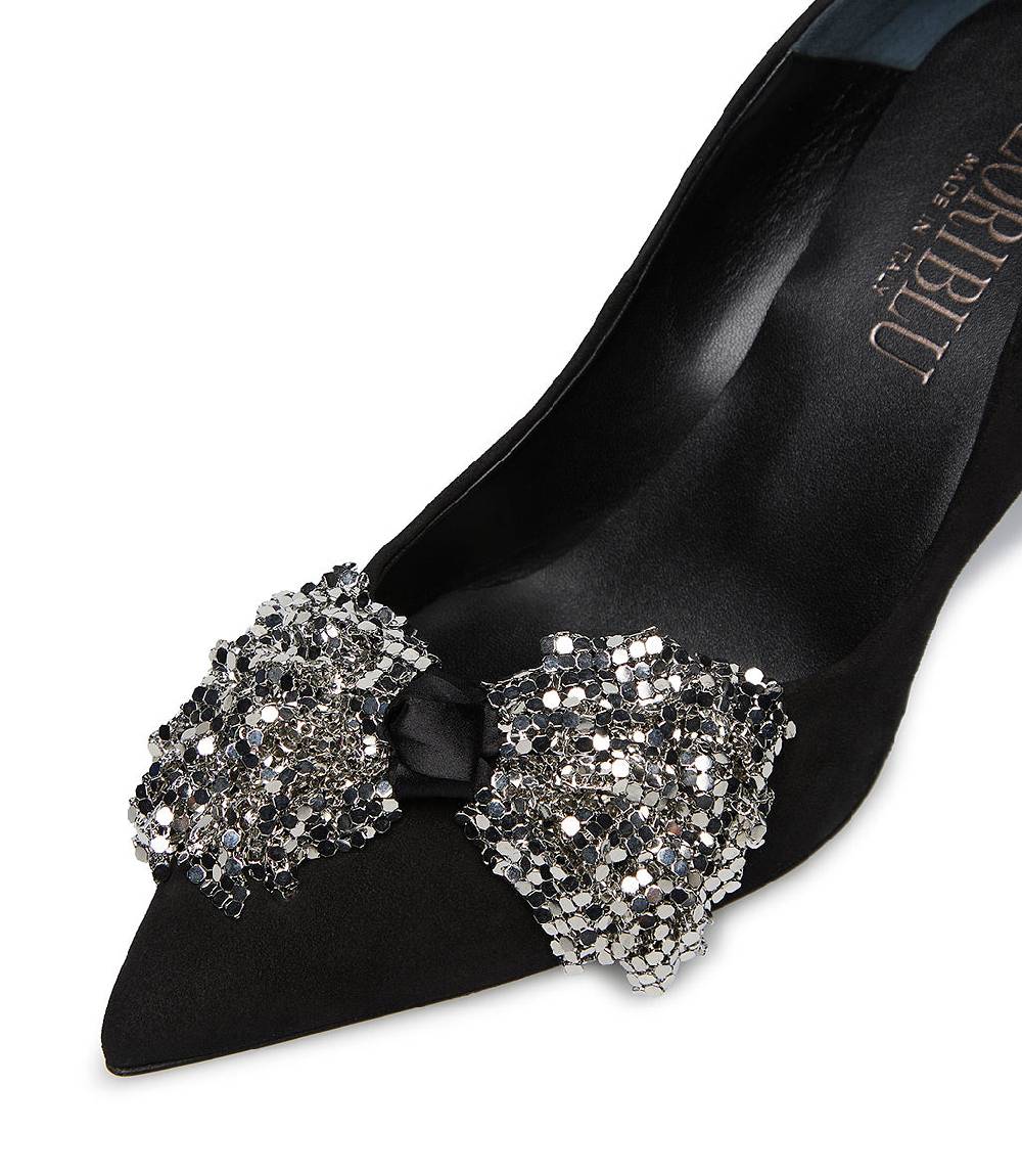 Loriblu Décolleté onda camoscio nero con fiocco full metal argento Italia