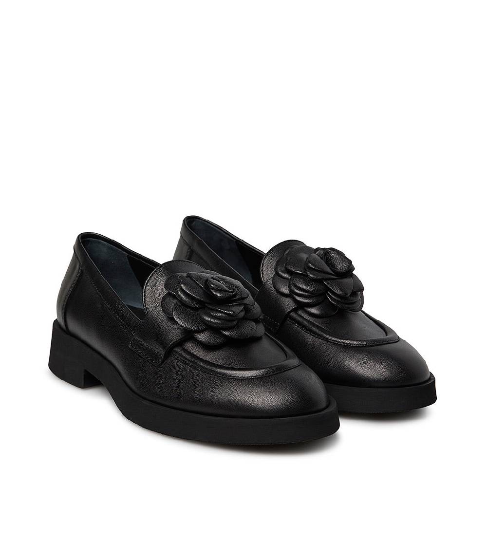 Loriblu Mocassino in nappa nero con fiore Nuovo