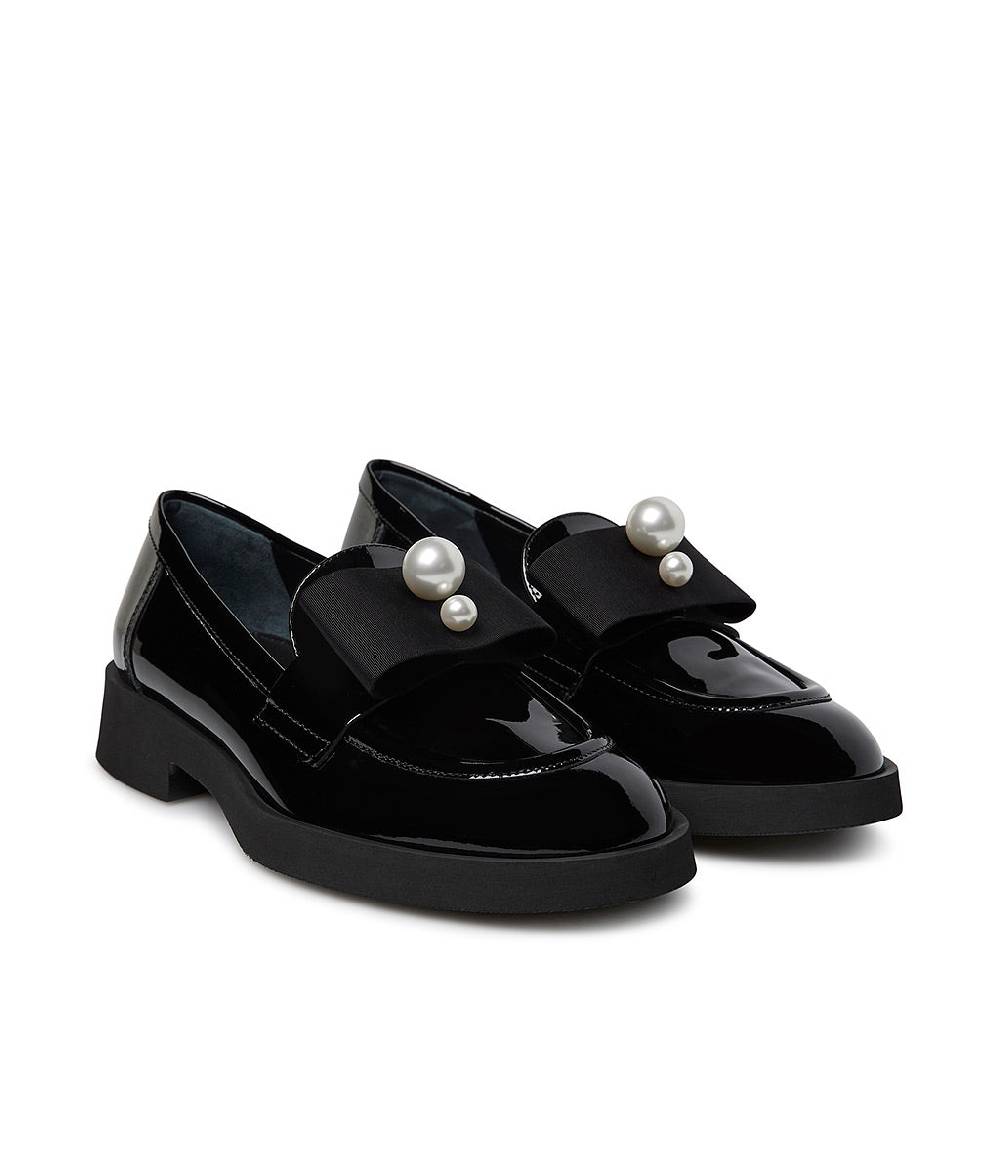 Loriblu Mocassino in vernice nera con gros-grain e perle Vendita