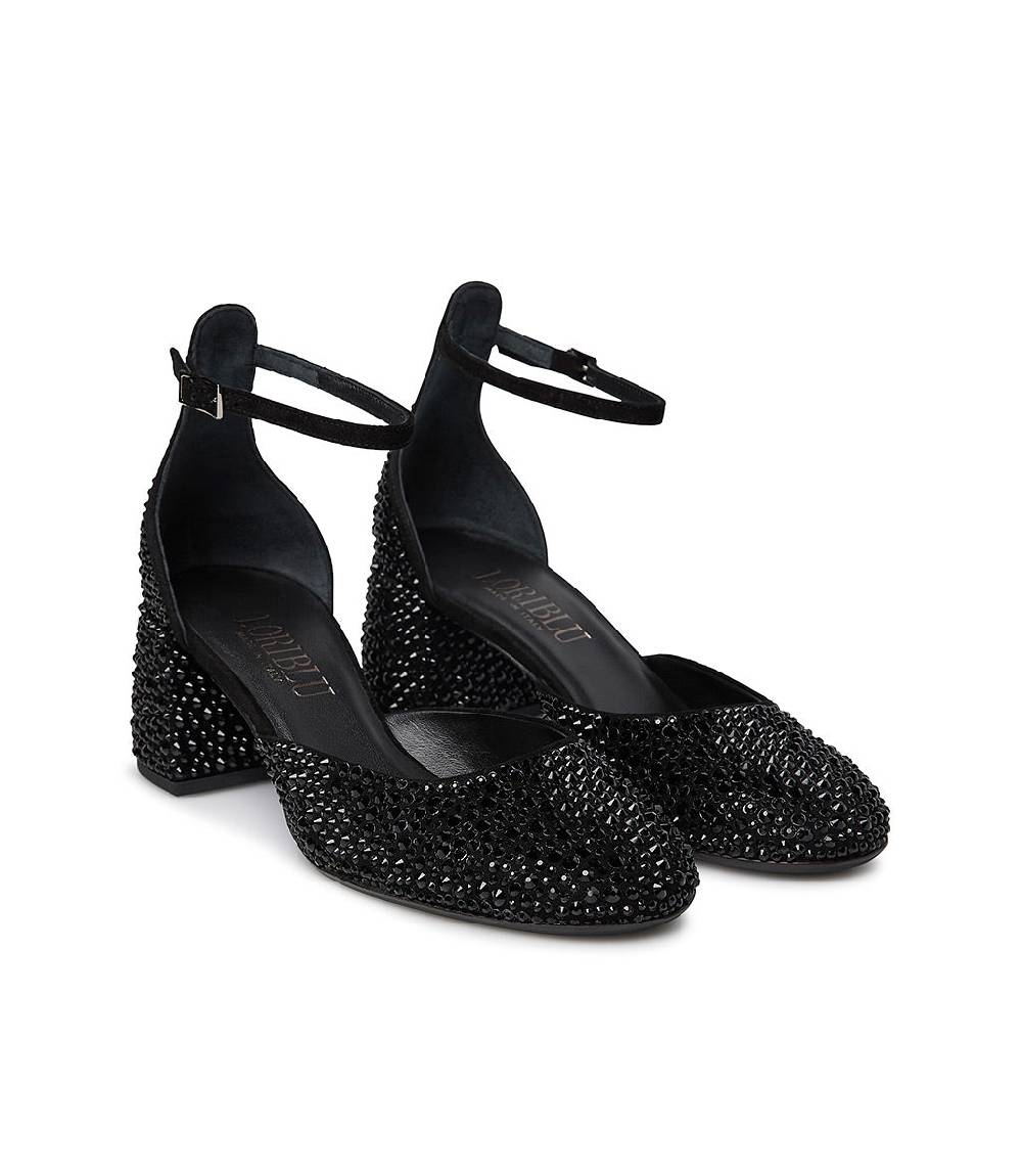 Loriblu Décolleté Mary Jane in camoscio nero con cristalli all-over Pezzi Unici