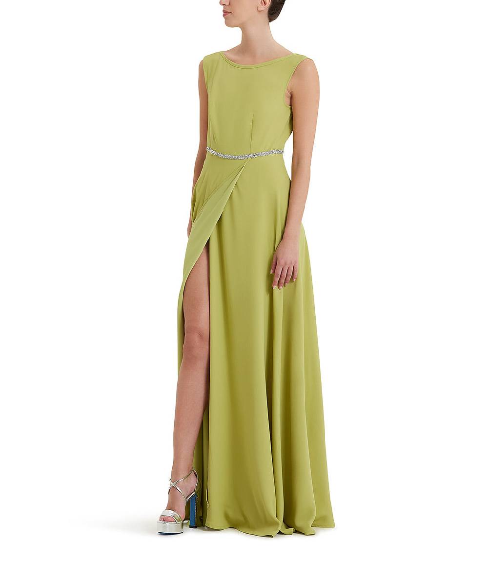 Loriblu Abito verde acido lungo con cristalli Presa