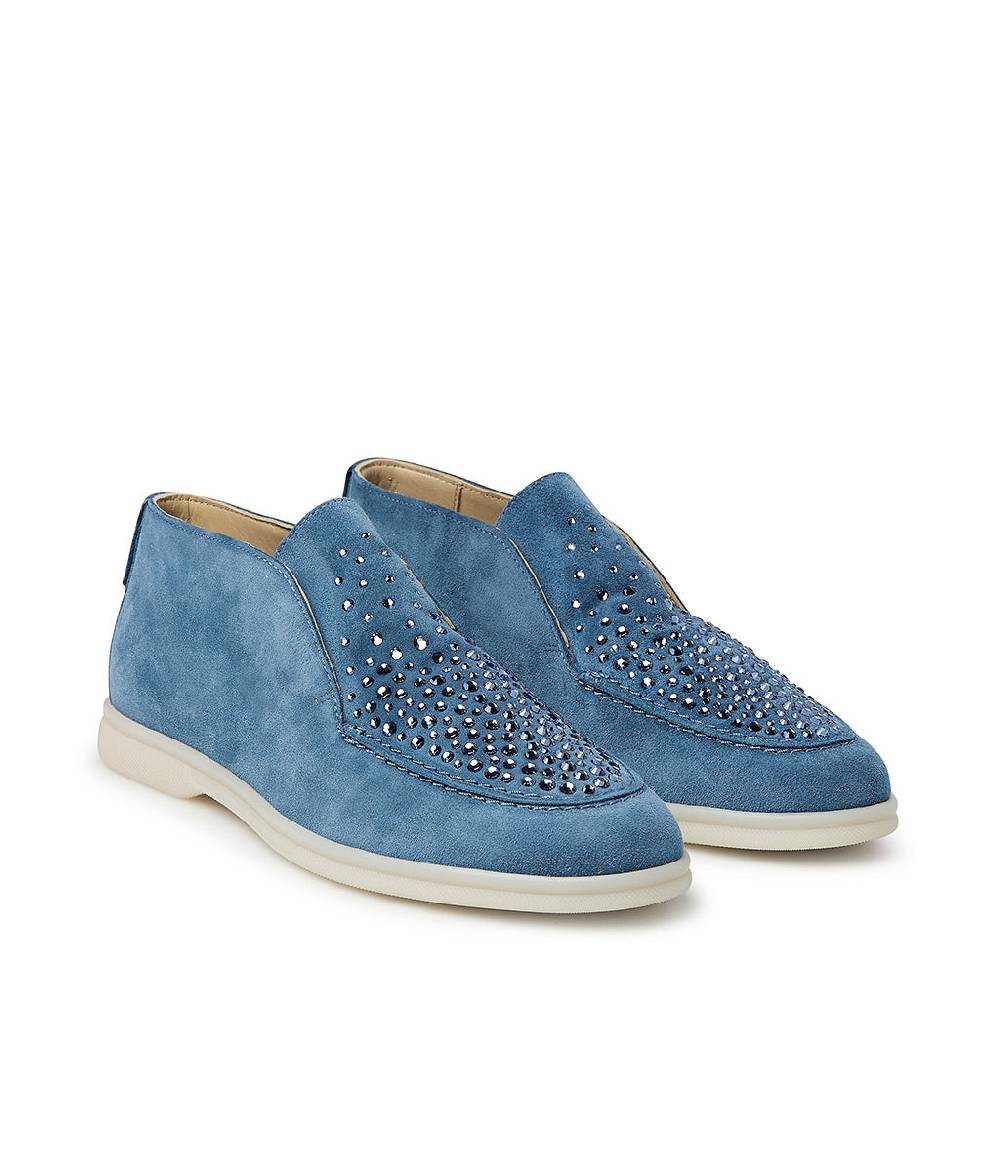 Loriblu Mocassini in pelle scamosciata blu con cristalli Sottocosto