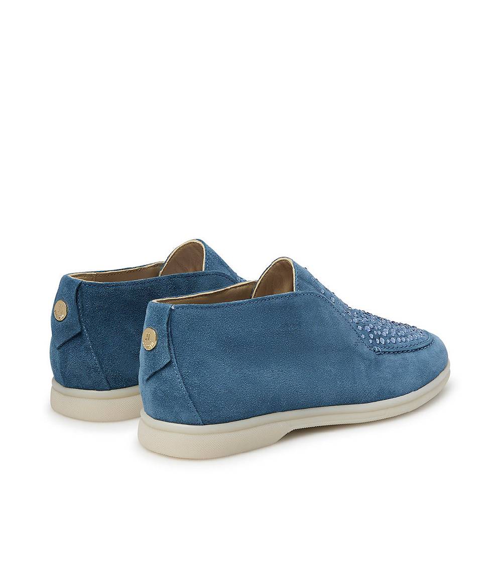 Loriblu Mocassini in pelle scamosciata blu con cristalli Sottocosto