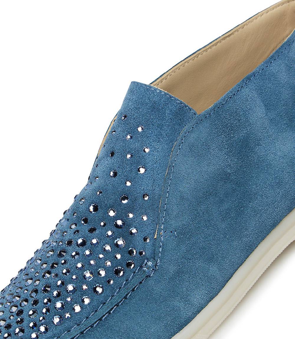 Loriblu Mocassini in pelle scamosciata blu con cristalli Sottocosto