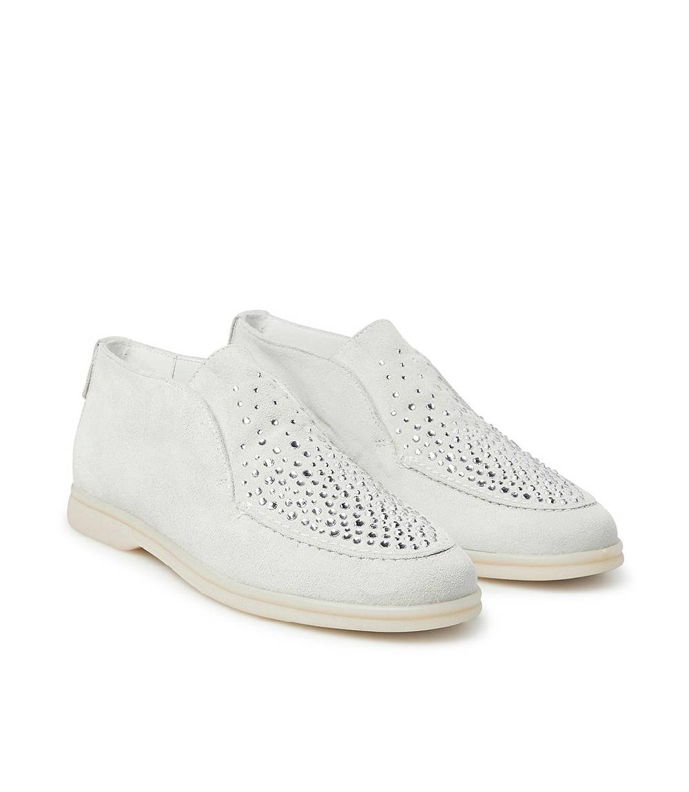 Loriblu Mocassini in pelle scamosciata bianco con cristalli Convenienza