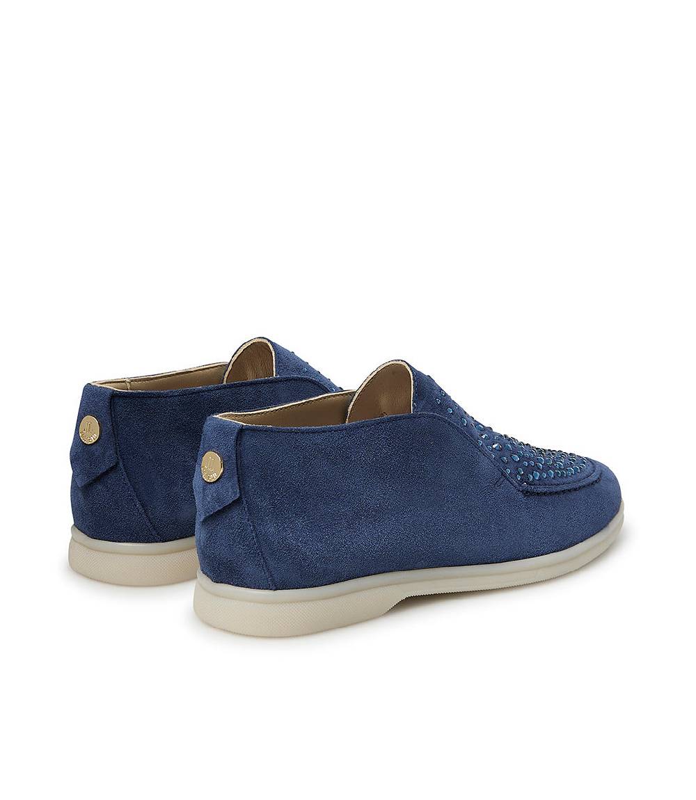 Loriblu Mocassini in pelle scamosciata blu avio con cristalli Presa
