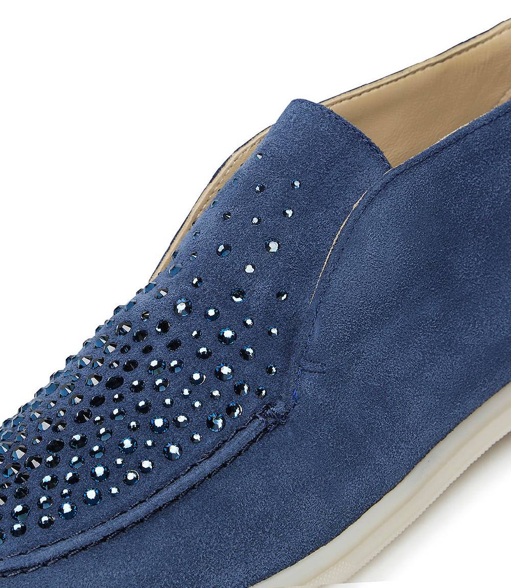 Loriblu Mocassini in pelle scamosciata blu avio con cristalli Presa