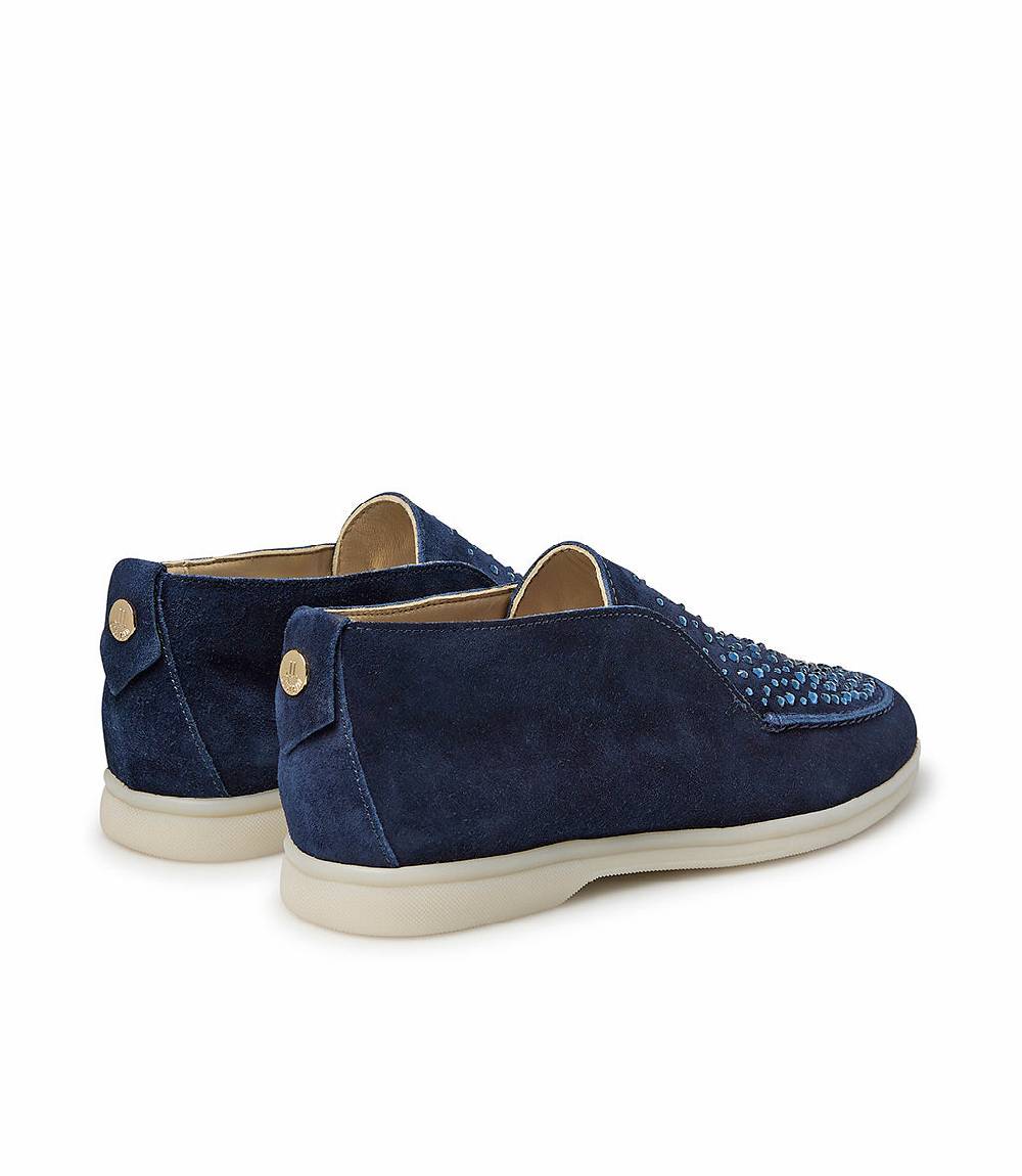 Loriblu Mocassini in pelle scamosciata blu scuro con cristalli Sconto